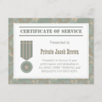 Army Certificate of Service Thank You Appreciation