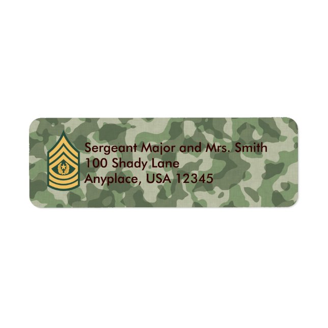 Army Cmd Sergeant Major Camo Address Label (Front)