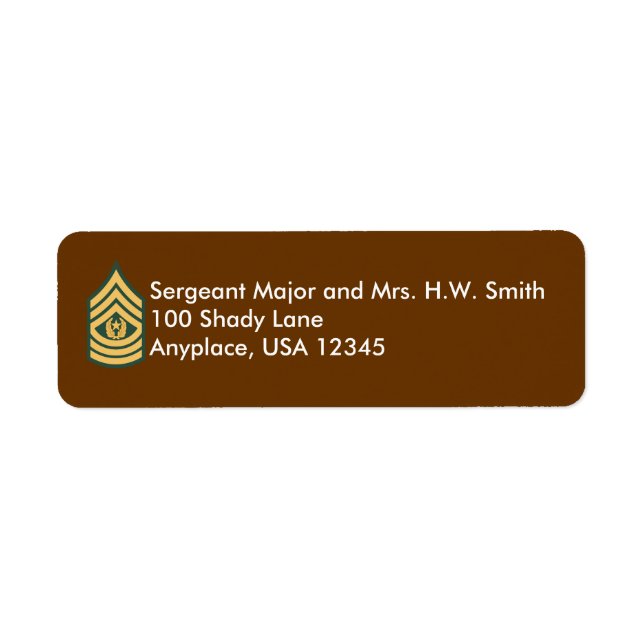 Army Command Sergeant Major Address Label (Front)