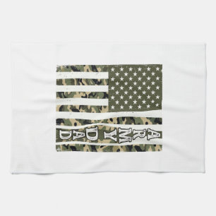 Army Dad Camo American Flag Vintage Shirt Design_1 Kitchen Towel