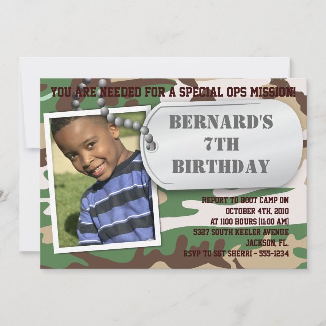 Army Dog Tag Birthday Invitation (Front)