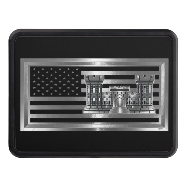Army Engineer Castle with USA FLAG Hitch Cover (Front)