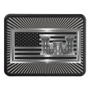 Army Engineer Castle with USA FLAG Trailer Hitch Cover