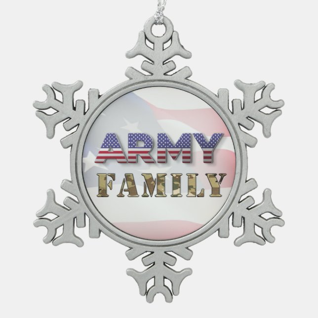 Army Family Christmas  Snowflake Pewter Christmas Ornament (Front)