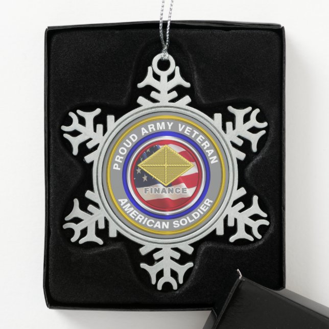Army Finance Corps Veteran Christmas Snowflake Pewter Christmas Ornament (Box)