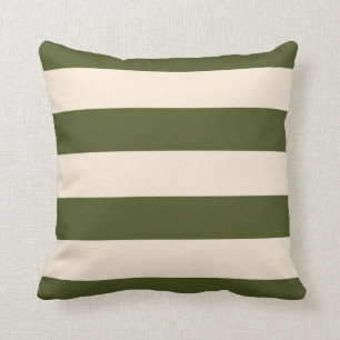 Army Green and Antique White Stripes Throw Pillow