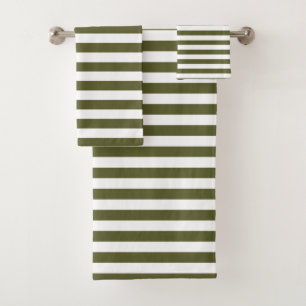 Army Green and White Stripes Bath Towel Set