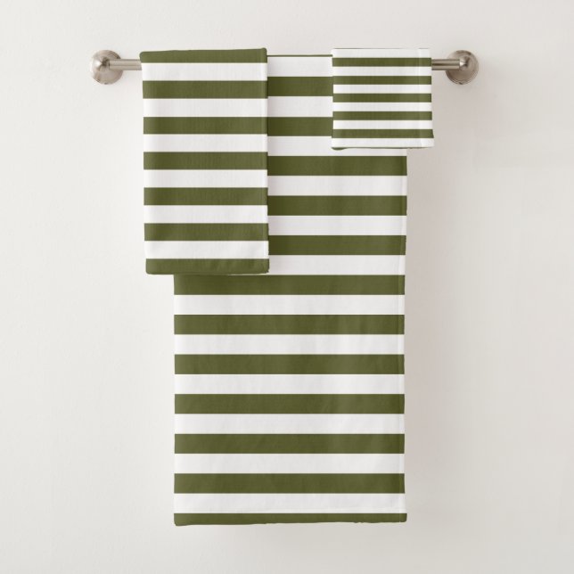 Army Green and White Stripes Bath Towel Set (Insitu)