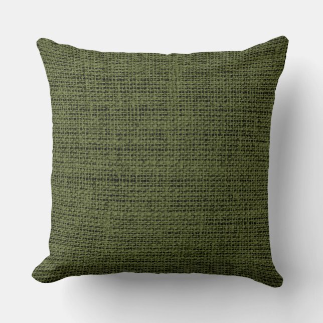 Army green burlap linen background throw pillow (Front)