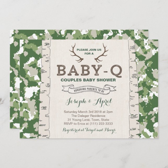 Army Green Camo Couples Baby Shower for boy Invitation (Front/Back)
