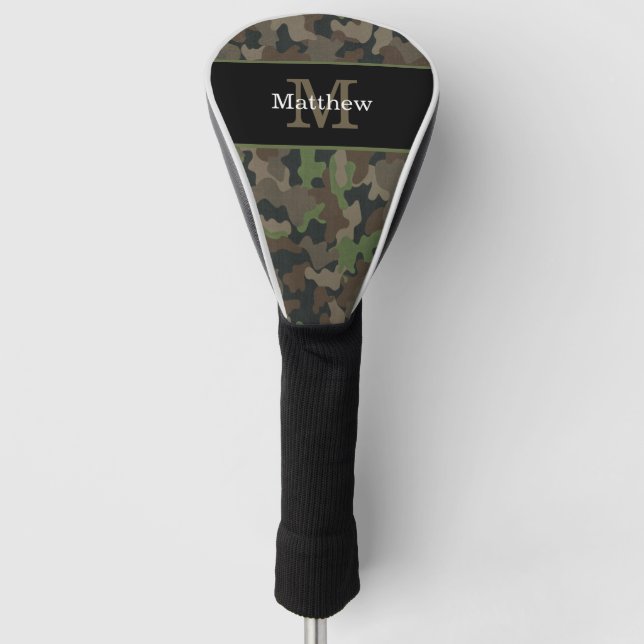 Army Green Camo Military Hunter Initial Monogram Golf Head Cover (Front)