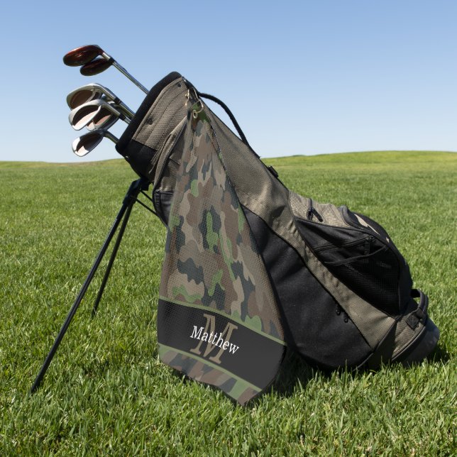 Army Green Camo Military Hunter Initial Monogram Golf Towel (Green)