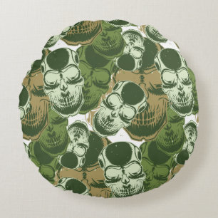 Army Green Camo Skull Pattern Round Pillow