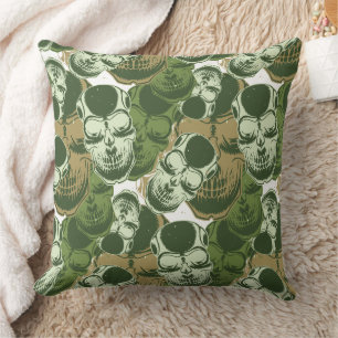 Army Green Camo Skull Pattern Throw Pillow