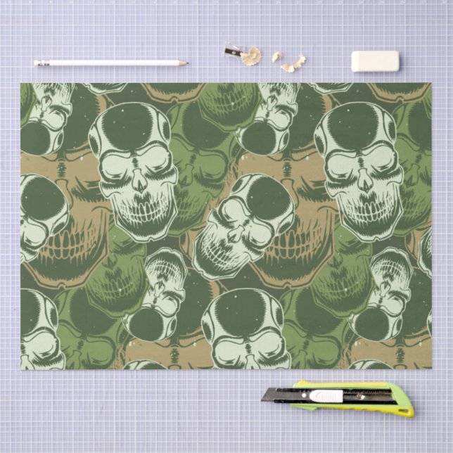 Army Green Camo Skull Pattern Tissue Paper (Craft)