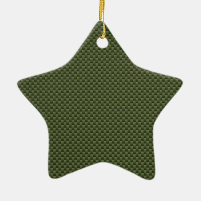 Army Green Carbon Fibre Style Print Ceramic Ornament (Back)