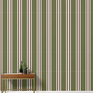 Army Green & Chocolate Brown Double Rugby Stripe Wallpaper
