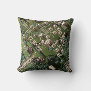 Army Green Circuit Board Camo Throw Pillow