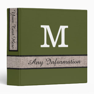 Army green Colour Burlap Look Monogram Binder