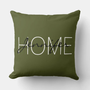 Army green colour home monogram throw pillow