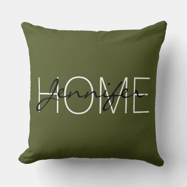 Army green colour home monogram throw pillow (Front)