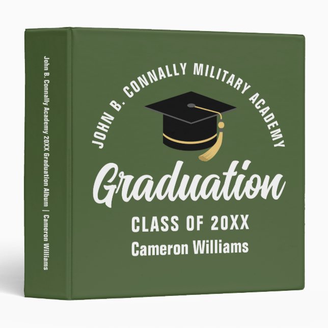 Army Green Custom Military Graduation Photo Album Binder (Front/Spine)