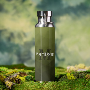 Army green dark geometric Mesh Pattern Monogram Water Bottle