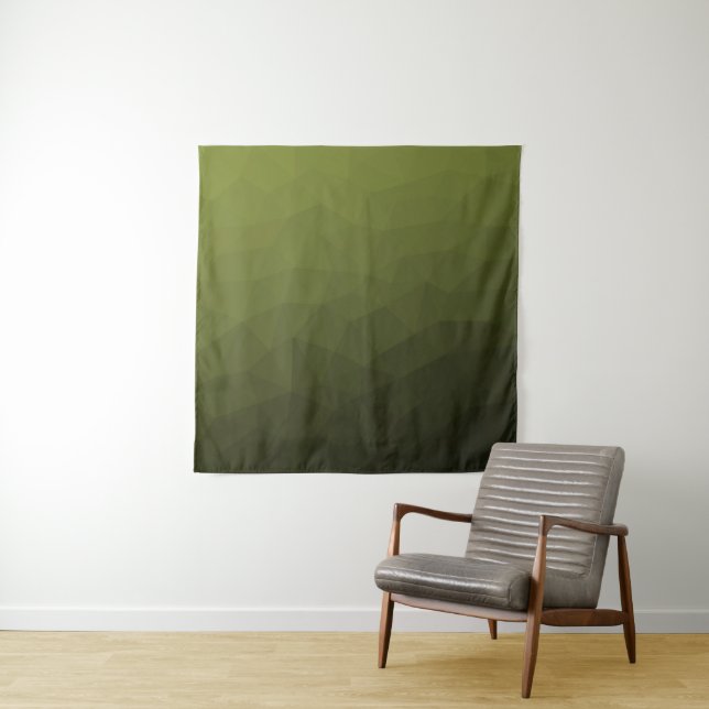Army green dark gradient geometric mesh pattern tapestry (In Situ)