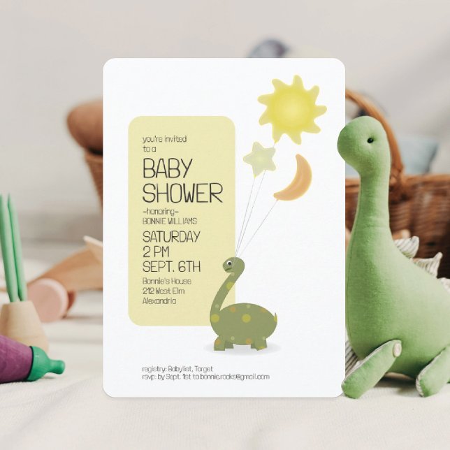 Army Green Dino with Mylar Balloons Baby Shower Invitation (Creator Uploaded)