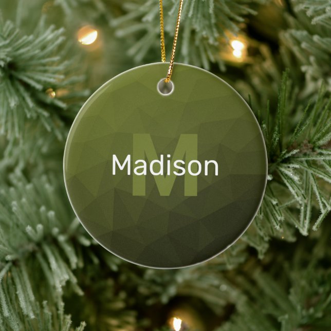 Army green geometric mesh pattern Monogram Cerami Ceramic Ornament (Tree)