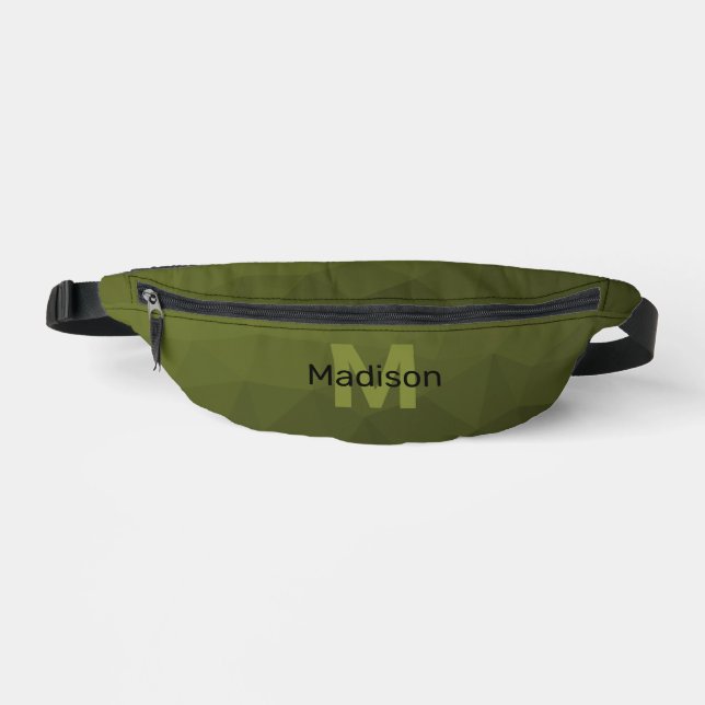 Army green geometric mesh pattern Monogram Fanny Pack (Front)