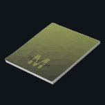 Army green geometric mesh pattern Monogram Notepad<br><div class="desc">Monogram Personalize notepad school office stationery with your custom initial and name. Triangle geometric mesh with light dark army green ombre gradient.</div>