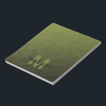 Army green geometric mesh pattern Monogram Notepad<br><div class="desc">Monogram Personalize notepad school office stationery with your custom initial and name. Triangle geometric mesh with light dark army green ombre gradient.</div>