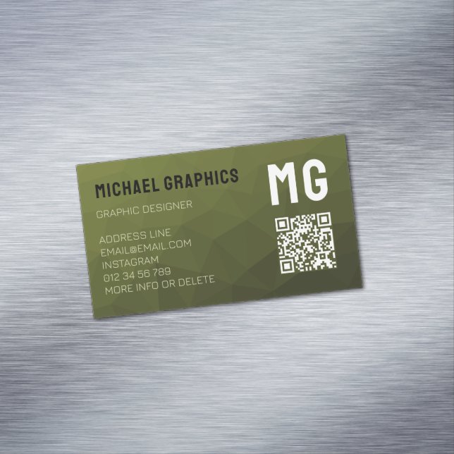 Army green geometric mesh pattern QR code  Magnetic Business Card (In Situ)