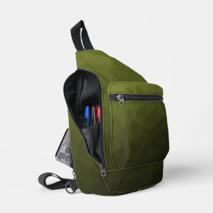 Army green gradient geometric mesh pattern sling bag