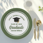 Army Green Graduate 2024 Military Graduation Party Paper Plate<br><div class="desc">This white and army green custom graduation party paper plate features classy typography of your military academy,  high school,  or college name for the class of 2024. Customize with your graduating year under the chic white handwritten script and black grad cap for great personalized graduate decor.</div>