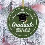 Army Green Graduate Custom Graduation Christmas Ceramic Ornament<br><div class="desc">This army green custom senior graduate Christmas ornament features your high school or college name for the class of 2025. Customize with your graduating year under the chic white handwritten script and black grad cap for a great personalized graduation gift.</div>