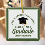 Army Green Graduate Military Graduation Christmas Ceramic Ornament<br><div class="desc">This modern army green and white custom square graduate Christmas ornament feature classy typography of your university or college name for the class of 2025. Customize with your graduating year next to the chic handwritten script and black grad cap for a great personalized congratulations graduation gift.</div>