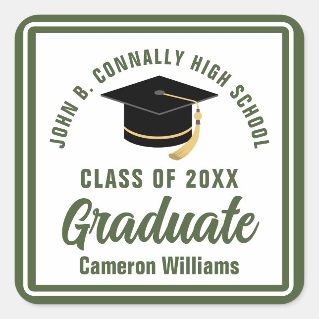 Army Green Graduate Personalized Graduation Party Square Sticker (Front)