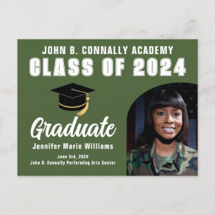 Army Green Graduate Photo 2024 Graduation Party Postcard