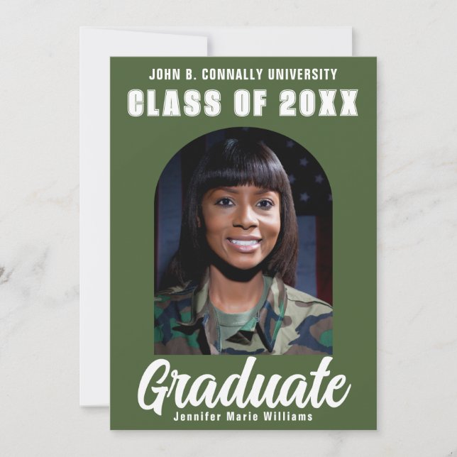 Army Green Graduate Photo Modern Arch Graduation Announcement (Front)