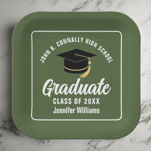 Army Green Graduation Party Custom Square Paper Plate