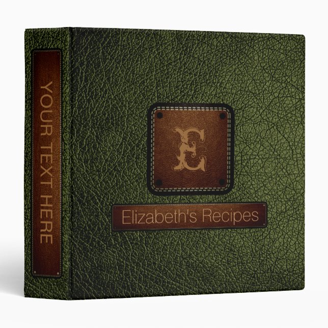 Army green Leather Elegant Monogram Binder (Front/Spine)