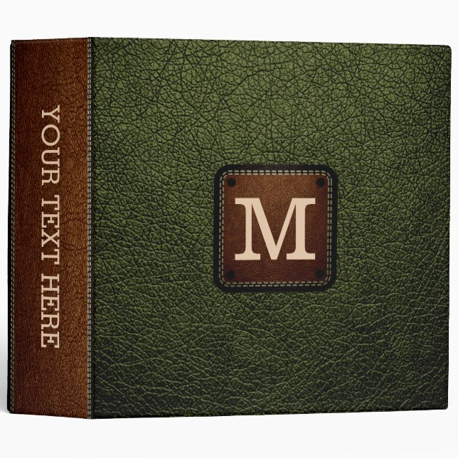 Army green Leather Look Monogram Binder (Front/Spine)