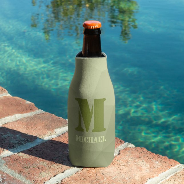 Army green light geometric mesh pattern Monogram Bottle Cooler (In Situ Pool)