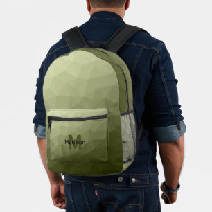 Army green light geometric mesh pattern Monogram Printed Backpack