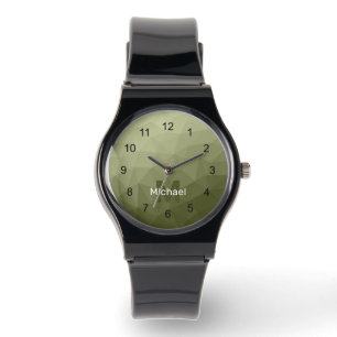 Army green light geometric mesh pattern Monogram Watch