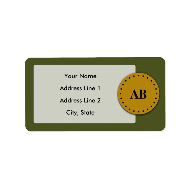 Army green monogram design label (Front)