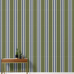 Army Green & Navy Double Rugby Stripe Wallpaper