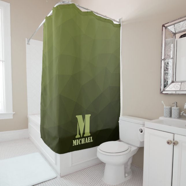 Army green olive geometric mesh pattern Monogram (In Situ)